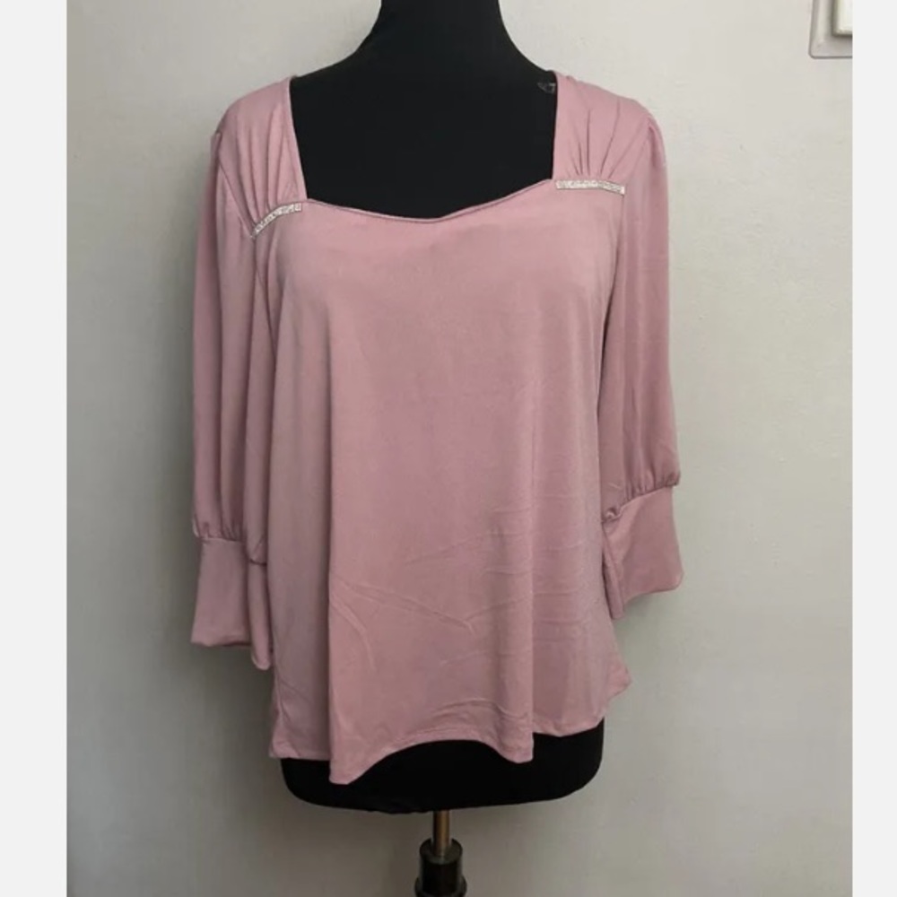 8-2 purple top Adrienne Vittadini blouse XL NWT bling square neck new